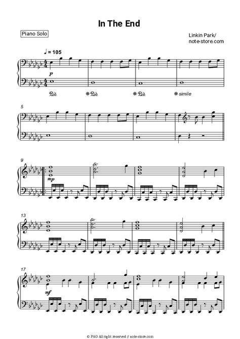 In The End Piano Sheet Music Linkin Park In Note Piano Solo Sku Pso0002968