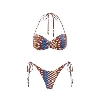Emmiol Envío gratis Conjunto de bikini con cordones a cuadros degradados Azul M de Bikinis