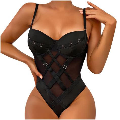 Diskebuiss Garter Lingerie For Women Sexy Lace Lingerie Sheer Matching Lingerie Set Black M