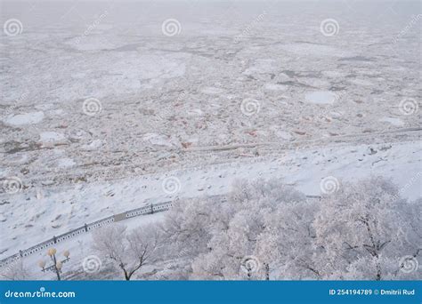 The Frozen Amur River Near the Embankment of Khabarovsk, Russia. Stock ...