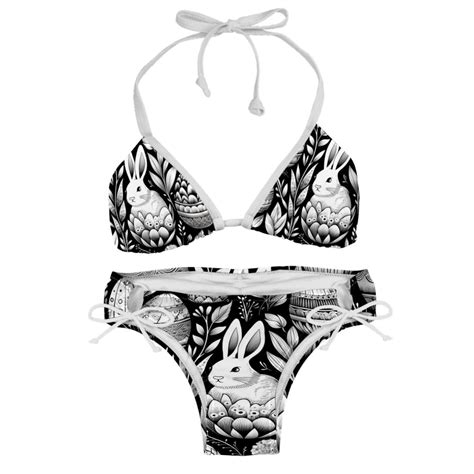 Black And White Easter Detachable Sponge Adjustable Strap Bikini Set Two Pack Swim Suit