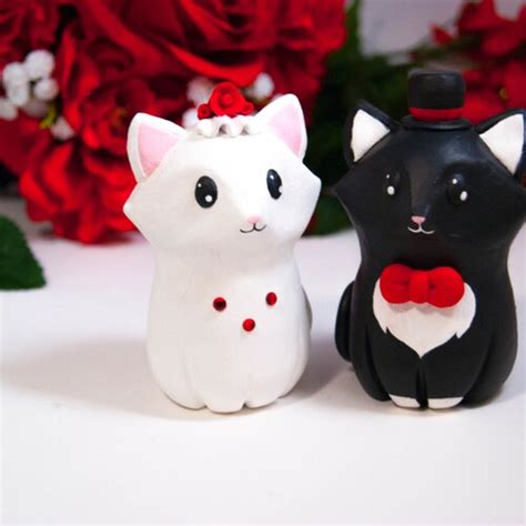 Tuxedo Cat Wedding Cake Topper Kitty Bride And Groom Cake Topper Cat