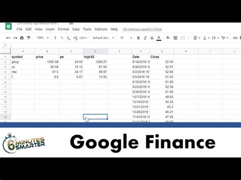 google finance function  google sheets youtube