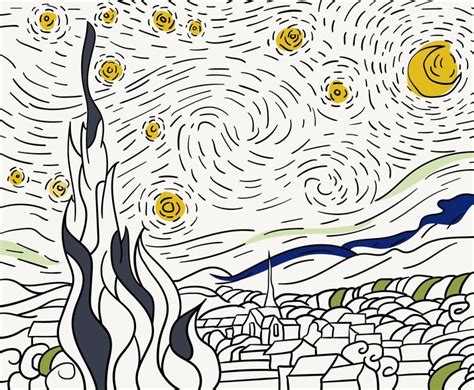 La Noche Estrellada De Por Vincent Van Gogh Para Colorear Para