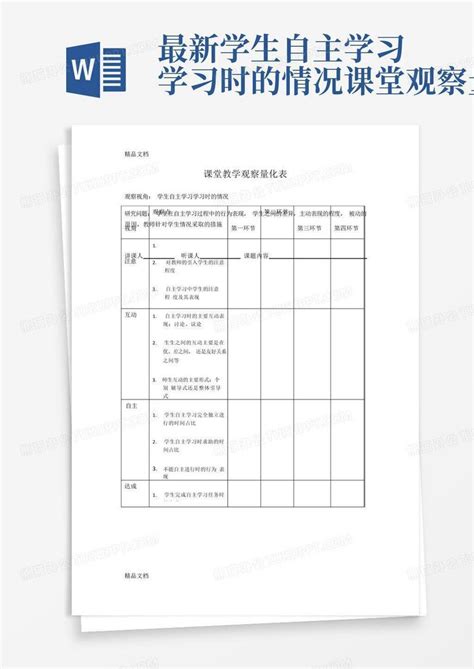 最新学生自主学习学习时的情况课堂观察量表 Word模板下载编号qxwgraxr熊猫办公