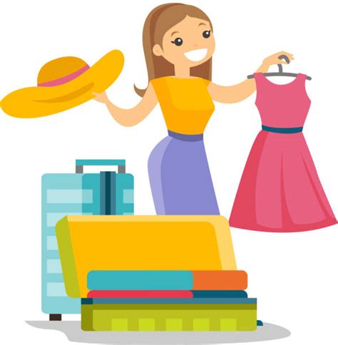 Royalty Free Suitcase Packing Cartoon Women Clip Art Vector Images
