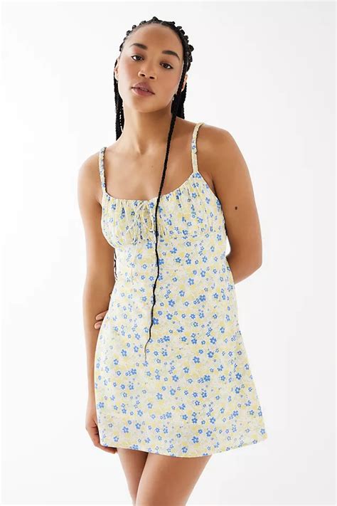 Kiss The Sky Floral Fluton Mini Dress Urban Outfitters Uk