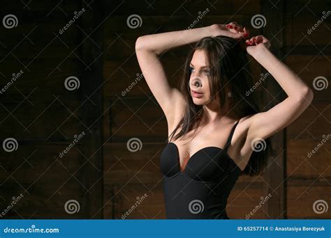 Beautiful Model Posing In Black Lingerie Stock Photo Image Of Pose Learn 65257714