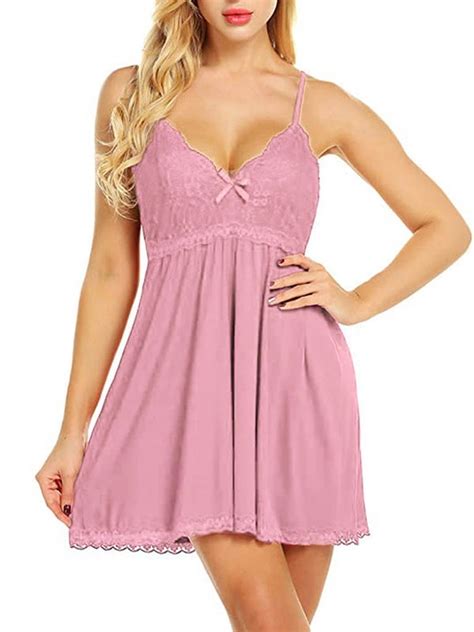 Kvmeteor Womens Lingerie Sexy Nightie Full Slips Lace Babydoll Sleepwear Dress Nightdress
