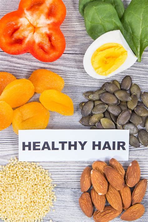 Nutritious Food As Source Differents Vitamins And Minerals For Healthy Hair Stock Image Image