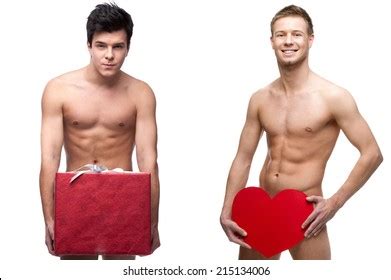 Funny Naked Man Holding Red Gift Stock Photo Shutterstock