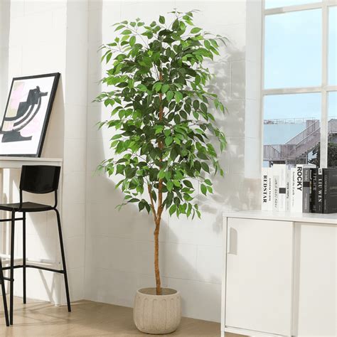 Free Shipping 6ft Artificial Ficus Tree With Natural Wood Trunk And