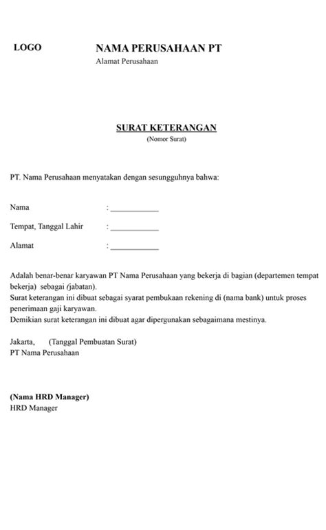 Contoh Surat Keterangan Kerja dari Perusahaan