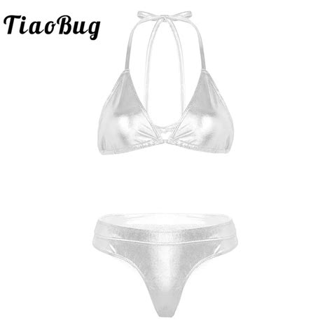 Frauen Shiny Metallic Badeanzüge Dreieck Bikini Strand Sexy Dessous Set