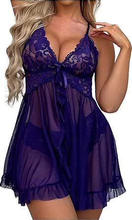 Womens Babydoll Naughty Lingerie For Women Sexy Long Chemise Nightie Solid Bow Lace Camisole