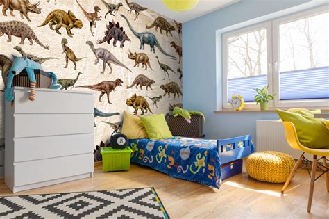 Patterned Dinosaur Wallpaper In Boys Bedroom - Boys Wallpaper For ...