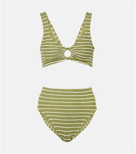 Nadine Striped High Rise Bikini In Green Hunza G Mytheresa