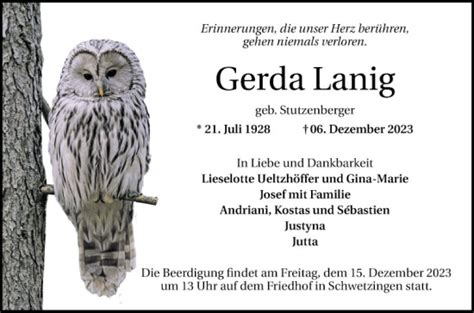 Traueranzeigen Von Gerda Lanig Trauerportal Ihrer Tageszeitung