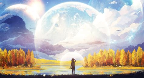 Anime Girl Big Moon Planet 4k Wallpaperhd Anime Wallpapers4k