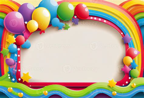 colorful rainbow birthday party border frame background  stock