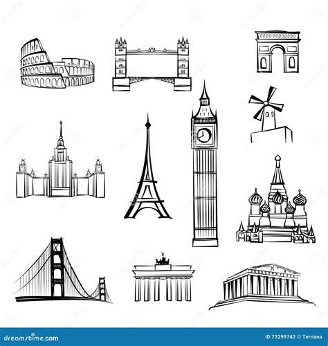 Famous Landmarks Set Cartoon Vector | CartoonDealer.com #52579899