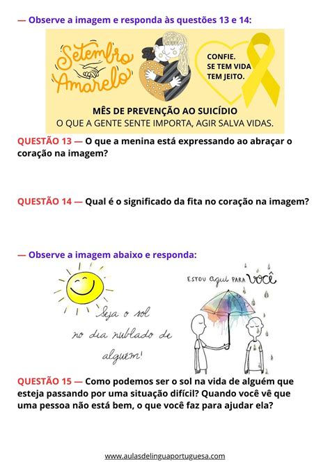 Texto Sobre Setembro Amarelo Com Interpretação - Atividades de interpretação sobre Setembro Amarelo para imprimir ...