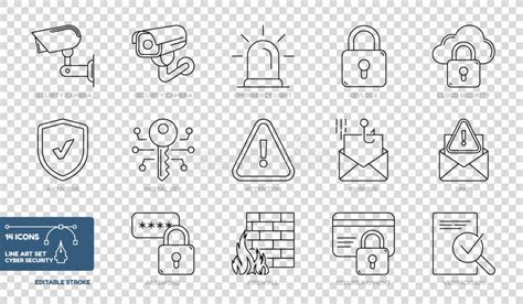 Line Art Collection of Cyber Security Icons Set - Different Vector ...