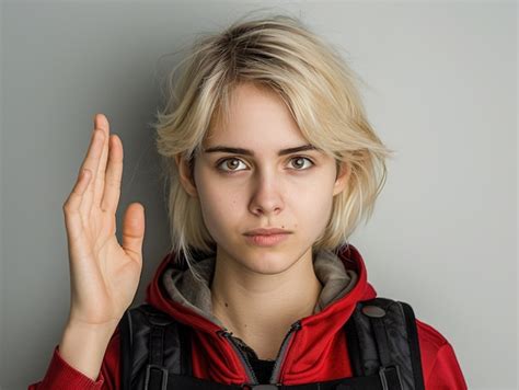 Premium Photo Beautiful Blonde Woman Wearing Casual Clothes Doing Stop Sing With Palm Of The