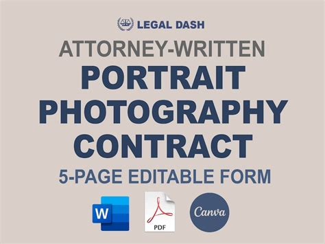 Portrait Photography Contract Template Attorney Written Editable