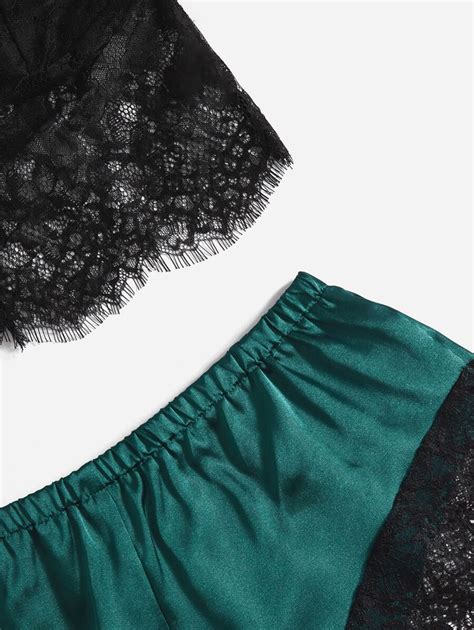 Contrast Lace Satin Lingerie Set Shein Usa