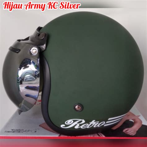 Helm Bogo Full Cat Hijau Army Doff Kaca Cembung Silver Lazada Indonesia