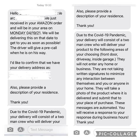 Amazon delivery text message with accurate information, but no package