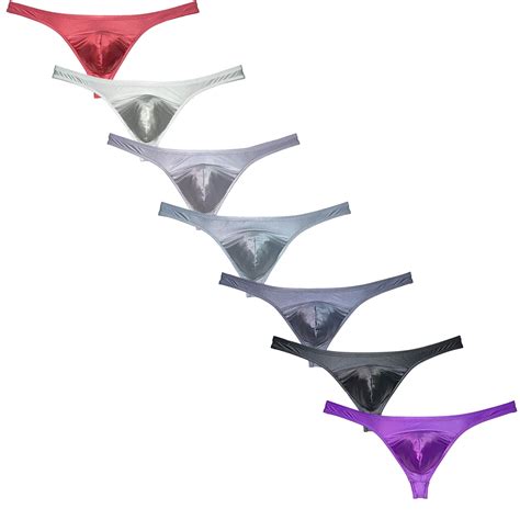 Botmois PACK Men S Low Rise String Briefs Shiny Bulge Pouch Thongs Mini Bikini G String