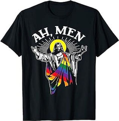 Ah Men Funny Lgbt Gay Pride Jesus Rainbow Flag Christian T Shirt Walmart