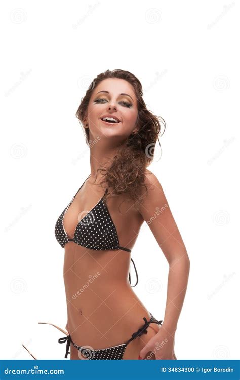 Beautiful Brunette Girl Wearing Bikini Stock Photo Image Of Modern Looking 34834300
