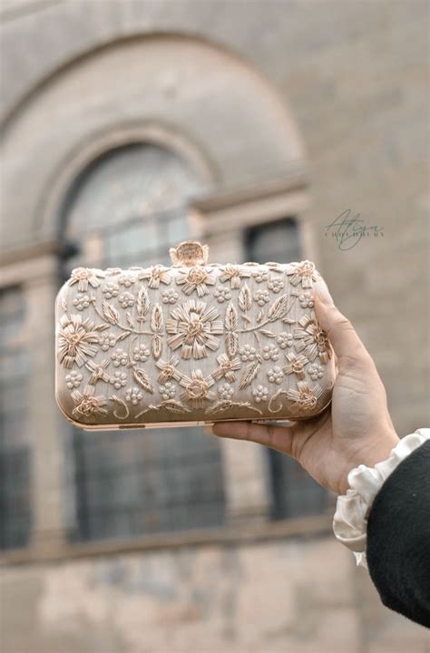 Asha Nude Embroidery Collection Atiya Choudhury Embroidered Clutch Bridal Handbags