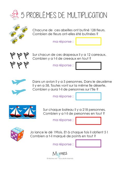 5 Problèmes pour le CM1 Momes net