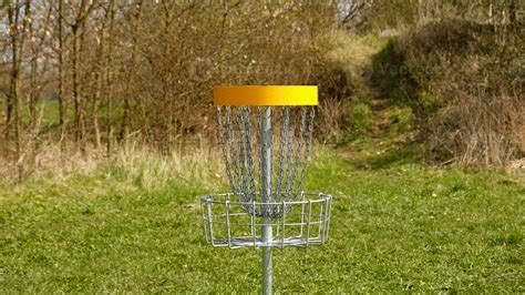 Disc Golf basket. Frisbee golf is sport and hobbie in outdoor park ...