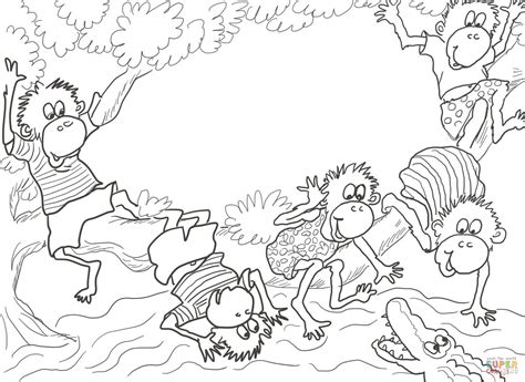 Five Little Monkeys Sitting In A Tree Coloring Page Free Printable