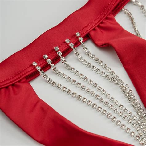 Open Crotch Lingerie Open Cup Bra And Crotchless Panties With Christal Metal Chains Sheer Lace