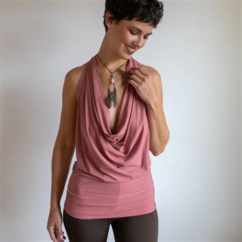 Cowl Neck Backless Halter Top In Black Etsy