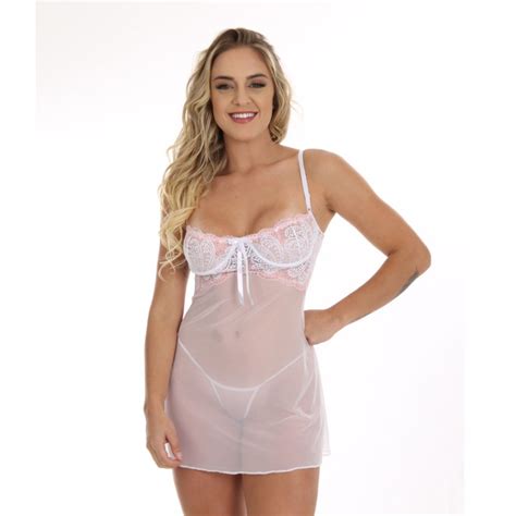 Camisola Lingerie Sexy Renda Tule Sem Bojo Aro Acompanha Calcinha Shopee Brasil