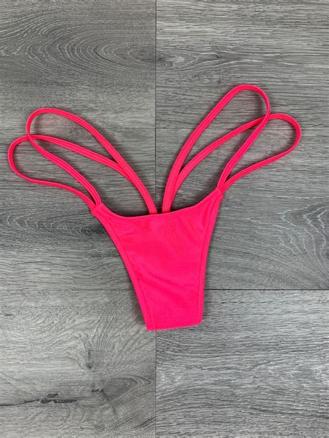 G String Bikini Thong V String Thong Neon Coral Double Strap Etsy