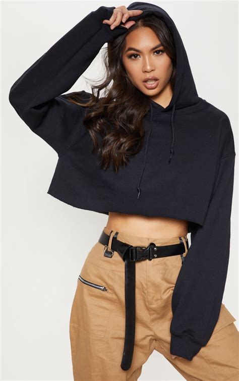 Black Ultimate Oversized Crop Hoodie It S All About Keeping It Cool And Casual This Season And T