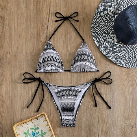 Geometry Knitted Triangle Micro Bikini Thong Mujer String Halter Swimwear Mini Sexy Swimsuits