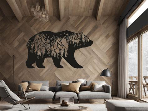 Metal Bear Mountain Wall Art, Bear Wall Decor, Metal Wall Art Mountains ...