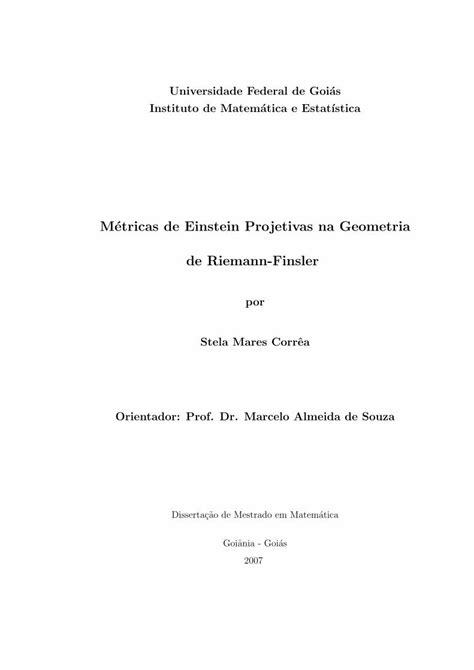 PDF Metricas De Einstein Projetivas Na Geometria De Livros01