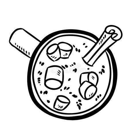 Cacao Hot Chocolate With Marshmallow Cute Doodle Sketch Stock Vector