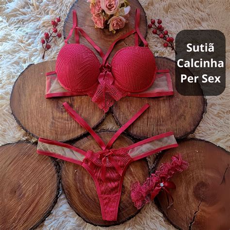 Lingerie Pe As Conjunto Calcinha Fio Dental E Suti E Perneirinha Sensual Langerie