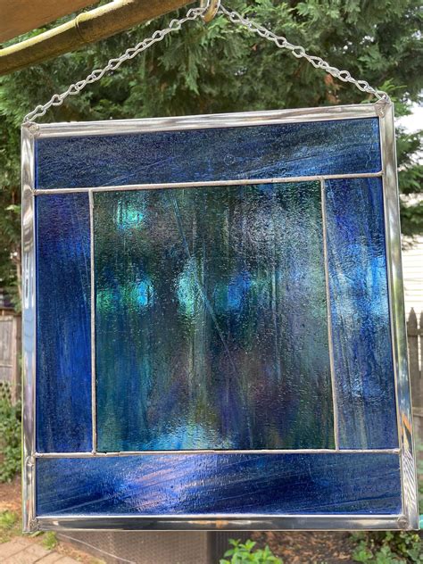 Stained Glass Panel Window Blue Green And Clear Mixed Glass Rough Rolled Glass Etsy